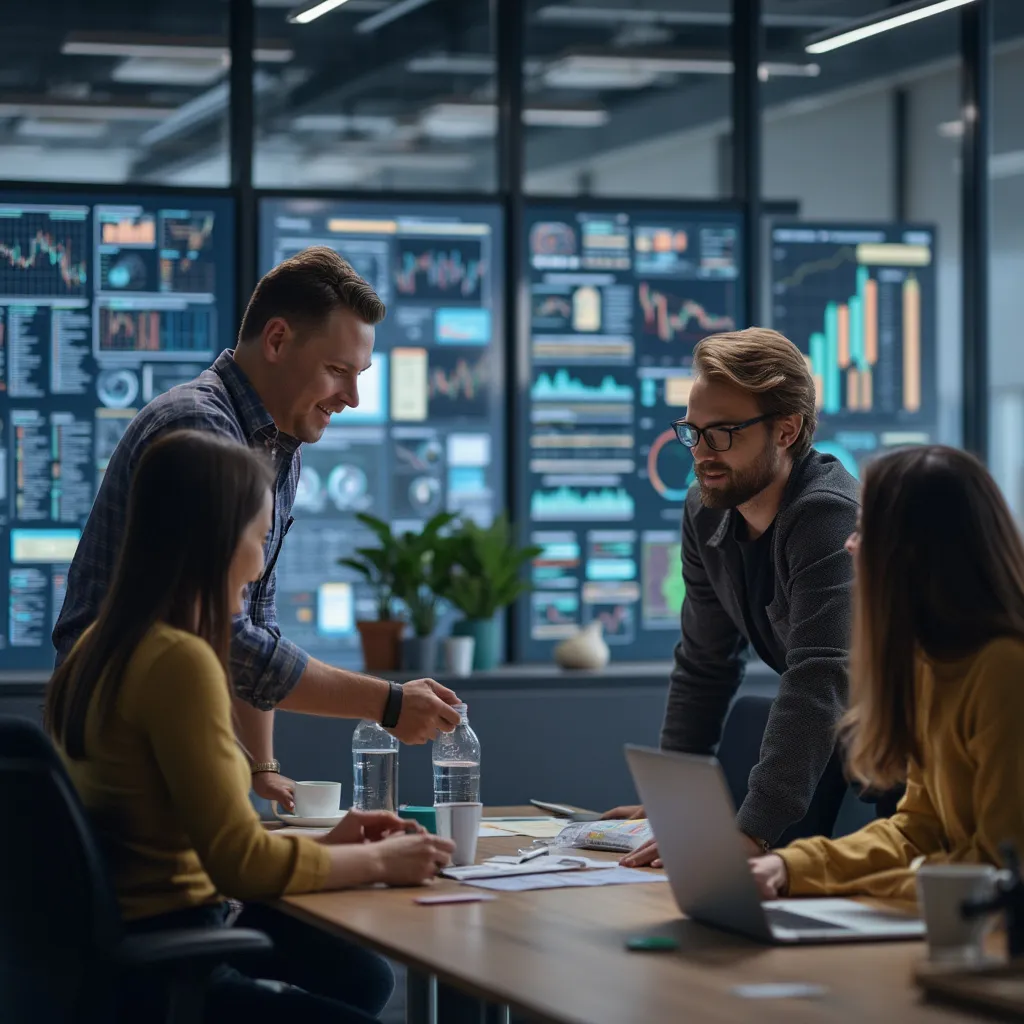 Equipo trabajando en análisis financiero